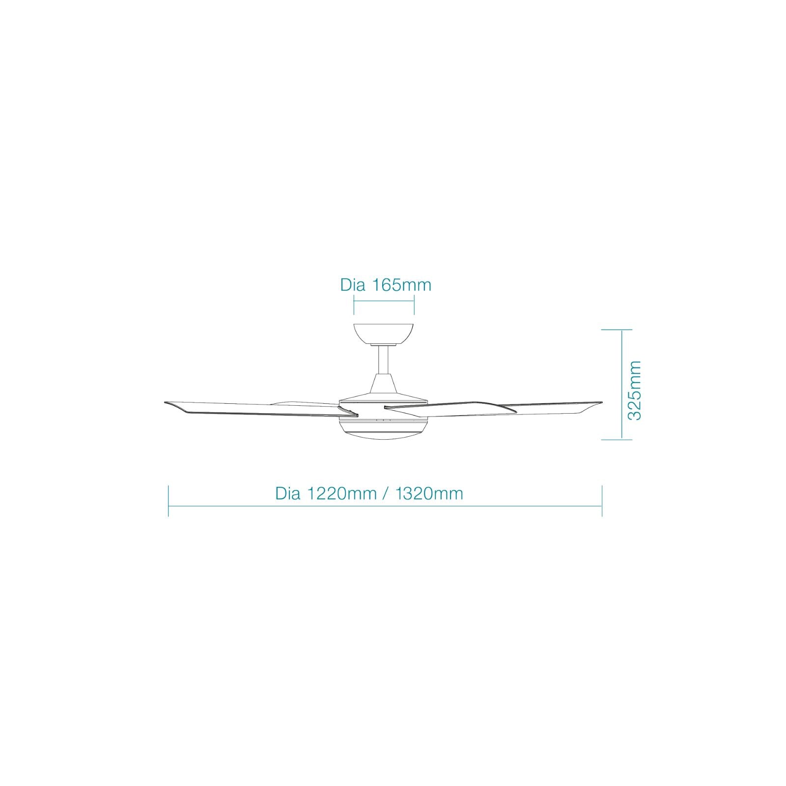 Line Drawing Martec Quantum 1220mm DC Ceiling Fan With 24W Tricolour LED Light Matte White MQDC1243WR - The Blue Space