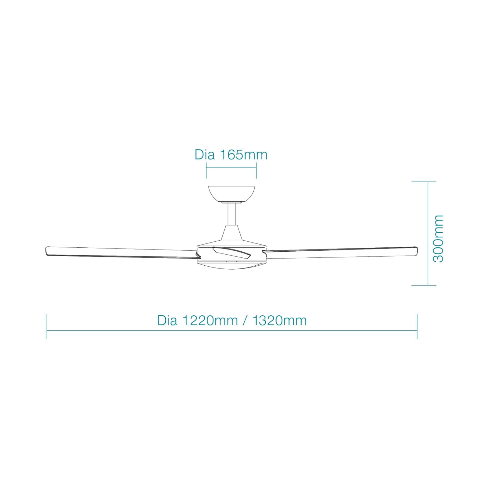 Line Drawing Martec Quantum 1320mm DC Ceiling Fan Matte Black MQDC134MR - The Blue Space