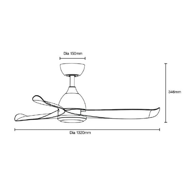 Line Drawing Martec Scorpion DC 1066mm Ceiling Fan Matt Black MSDC103M - The Blue Space