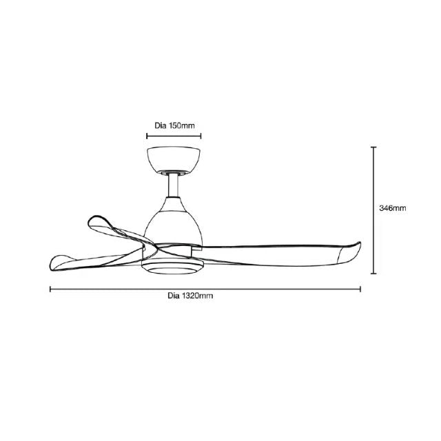 Line Drawing Martec Scorpion DC 1320mm Ceiling Fan Matt White MSDC133W - The Blue Space
