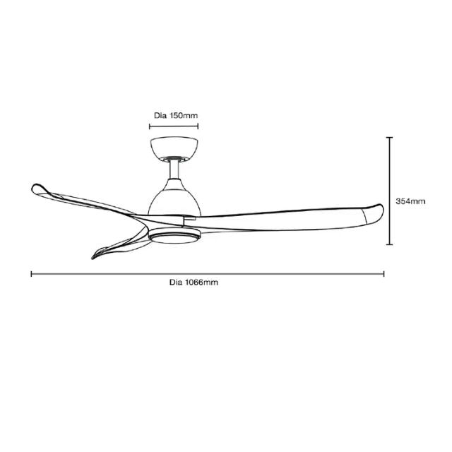 Line Drawing Martec Scorpion DC 1320mm Ceiling Fan with LED Light Matt White MSDC1333W - The Blue Space