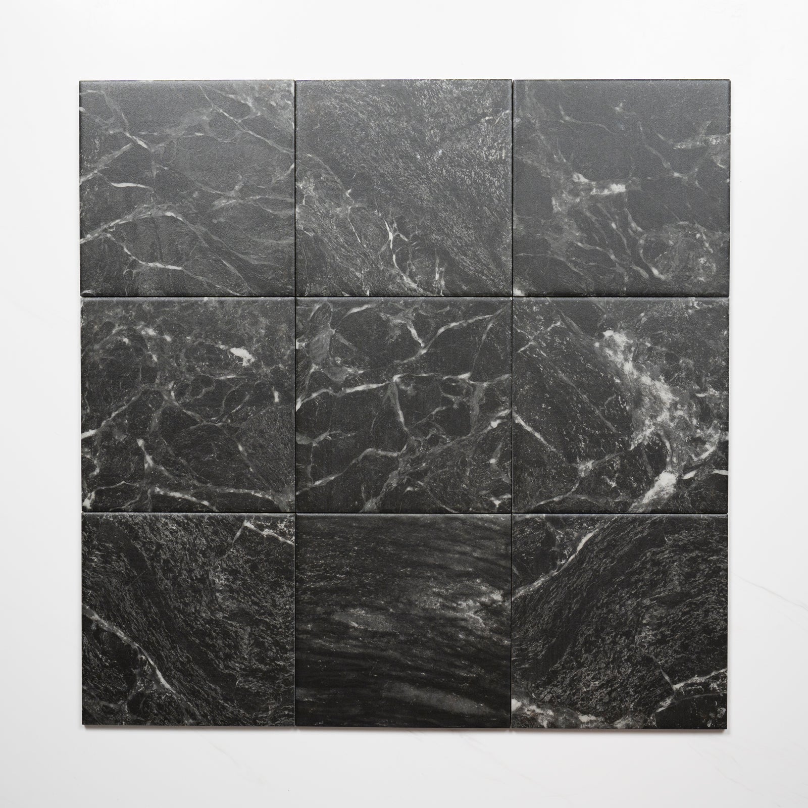 Faces Matrix Black Marble Look Matte Porcelain Tile P3 200mm x 200mm 2AMIBKM - The Blue Space