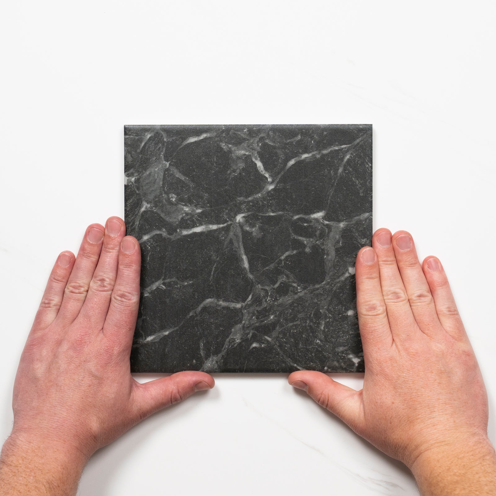 Single with Hand Matrix Black Marble Look Matte Porcelain Tile P3 200mm x 200mm 2AMIBKM - The Blue Space