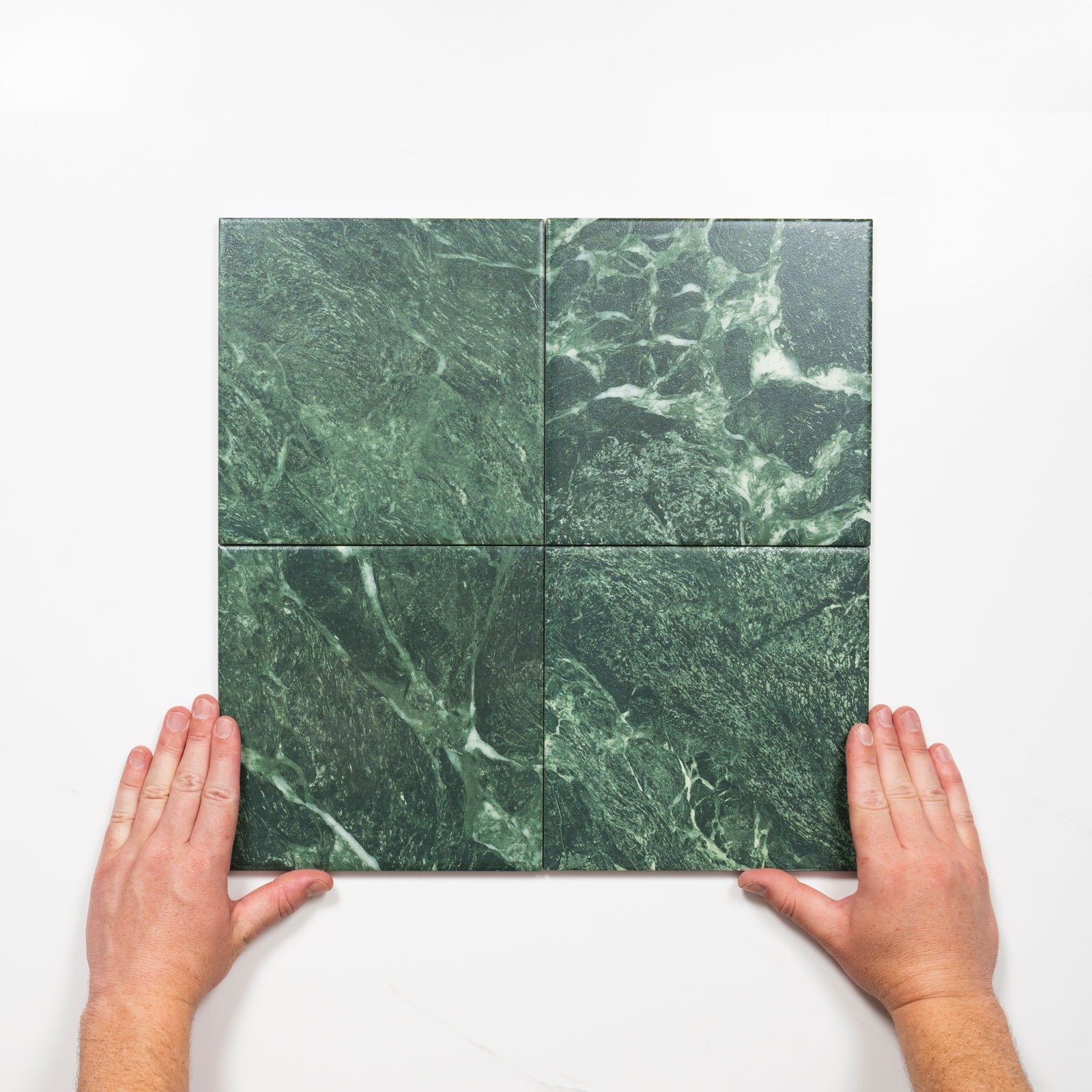 Pattern with Hand Matrix Green Marble Look Matte Porcelain Tile P3 200mm x 200mm 2AMIGNM - The Blue Space