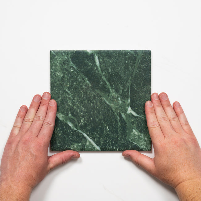 Single with Hand Matrix Green Marble Look Matte Porcelain Tile P3 200mm x 200mm 2AMIGNM - The Blue Space