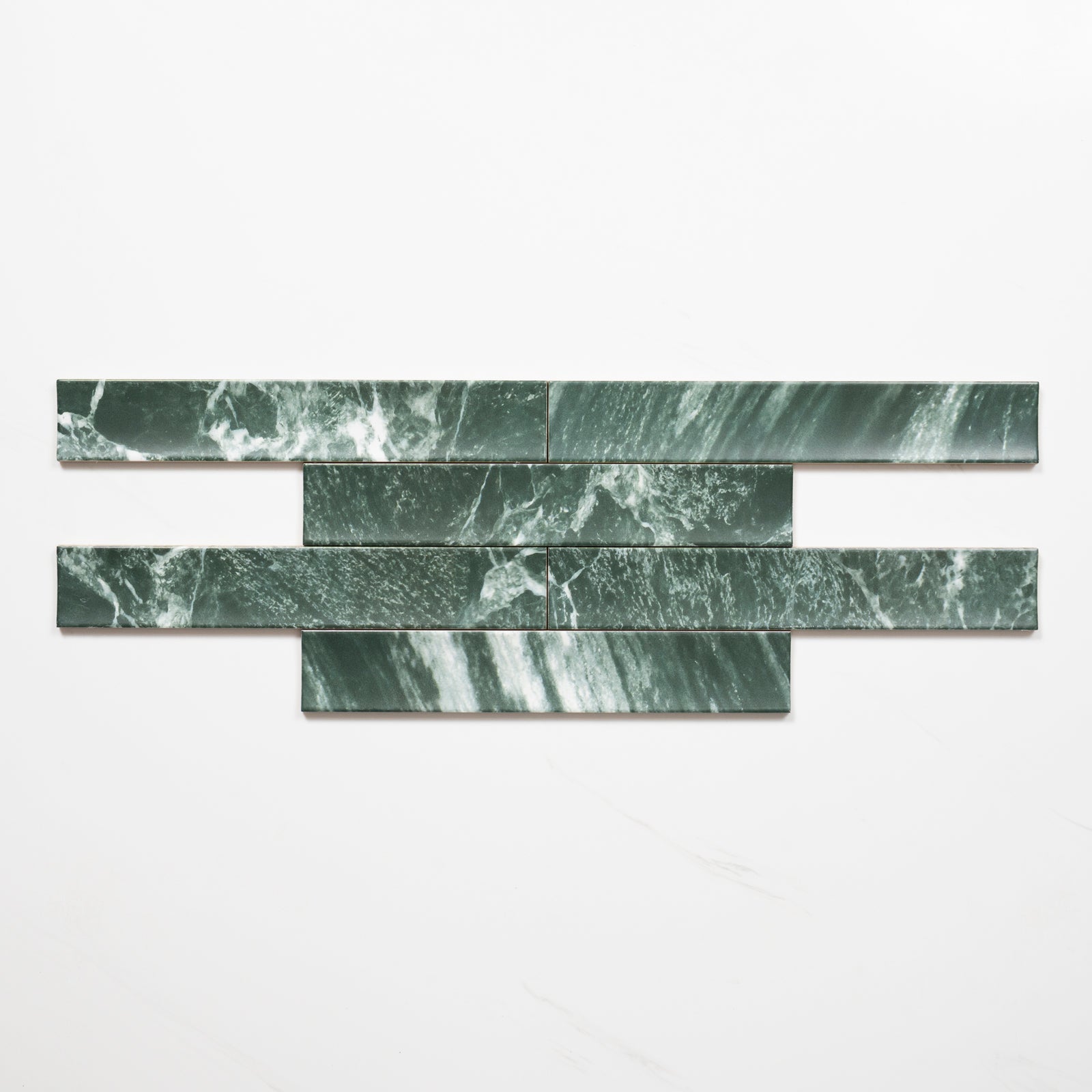 Alternative Pattern Matrix Green Marble Look Satin Porcelain Concave Subway Tile 50mm x 300mm AMIGNS13 - The Blue Space