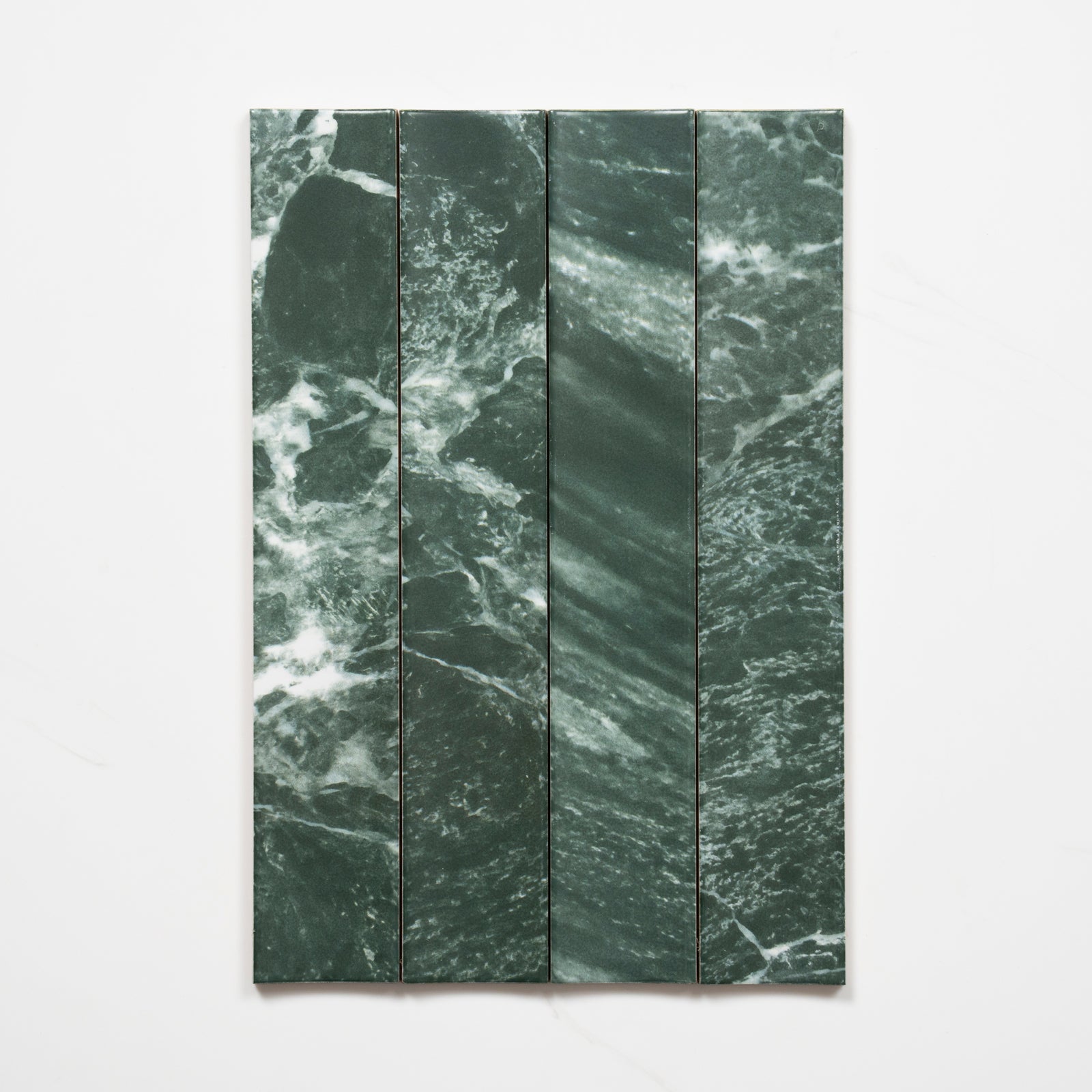 Pattern no Hand Matrix Green Marble Look Satin Porcelain Concave Subway Tile 50mm x 300mm AMIGNS13 - The Blue Space