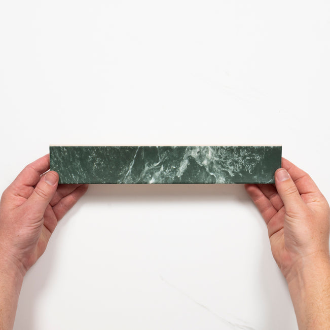 Single with Hand Matrix Green Marble Look Satin Porcelain Concave Subway Tile 50mm x 300mm AMIGNS13 - The Blue Space