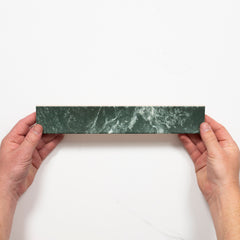 Matrix Green Marble Look Satin Porcelain Concave Subway Tile 50mm x 300mm