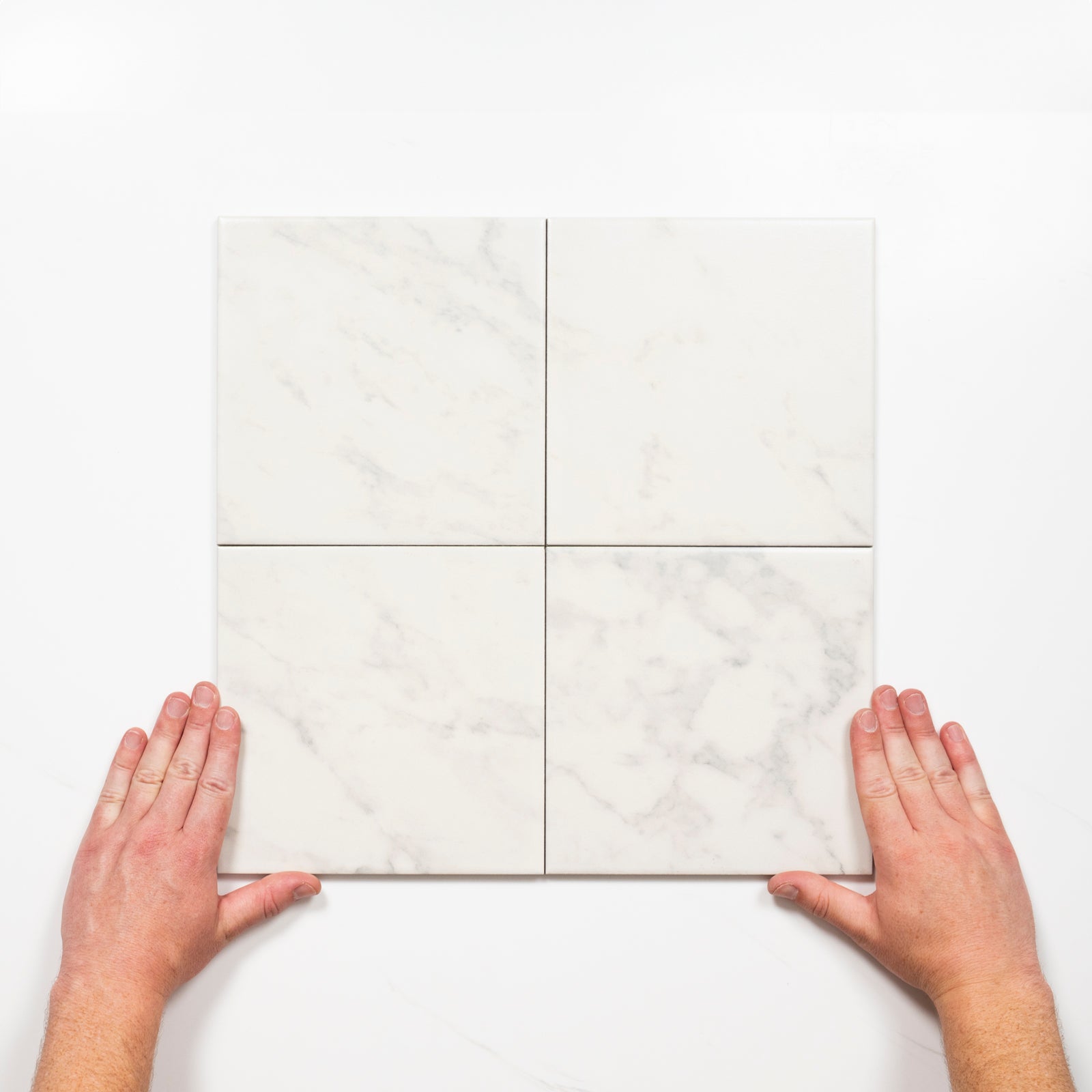 Pattern with Hand Matrix White Marble Look Matte Porcelain Tile P3 200mm x 200mm 2AMIWHM - The Blue Space