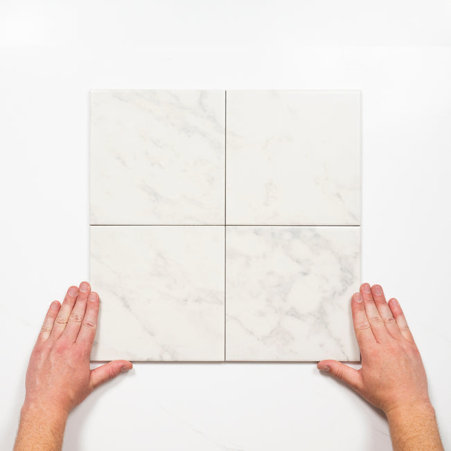 Pattern with Hand Matrix White Marble Look Matte Porcelain Tile P3 200mm x 200mm 2AMIWHM - The Blue Space