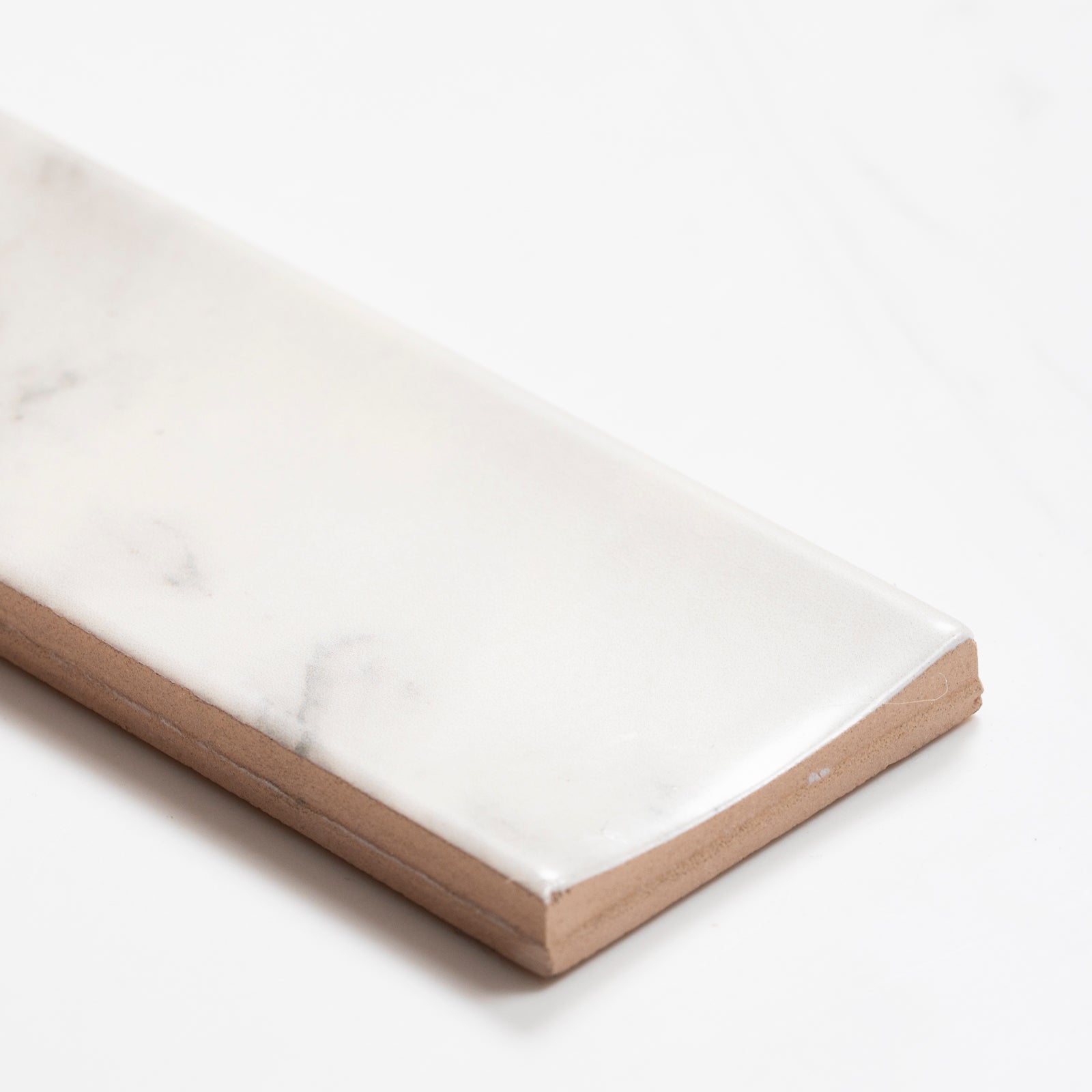 Oblique Matrix White Marble Look Satin Porcelain Concave Subway Tile 50mm x 300mm AMIWHS13 - The Blue Space