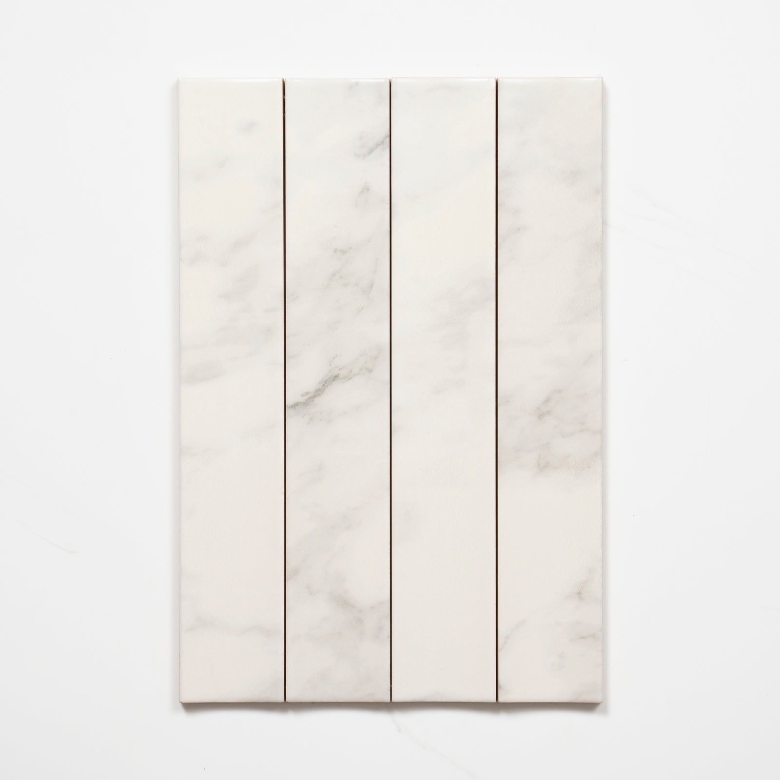 Pattern no Hand Matrix White Marble Look Satin Porcelain Concave Subway Tile 50mm x 300mm AMIWHS13 - The Blue Space