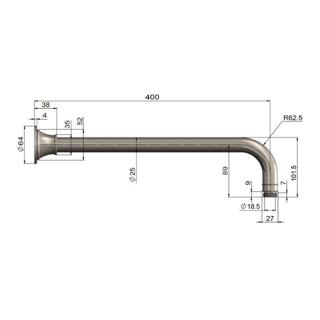 Meir Harrington Shower Arm 400mm Brushed Nickel