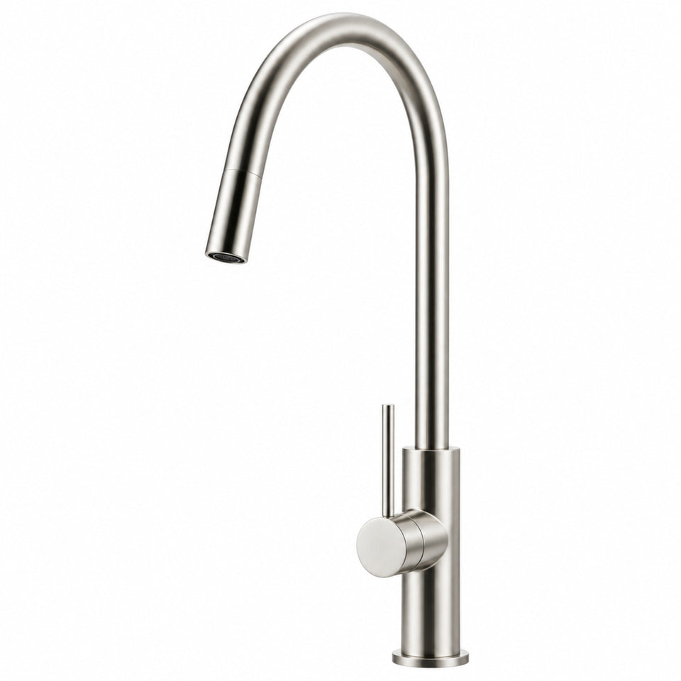 Meir Round Piccola Pull Out Kitchen Sink Mixer Tap - Brushed Nickel