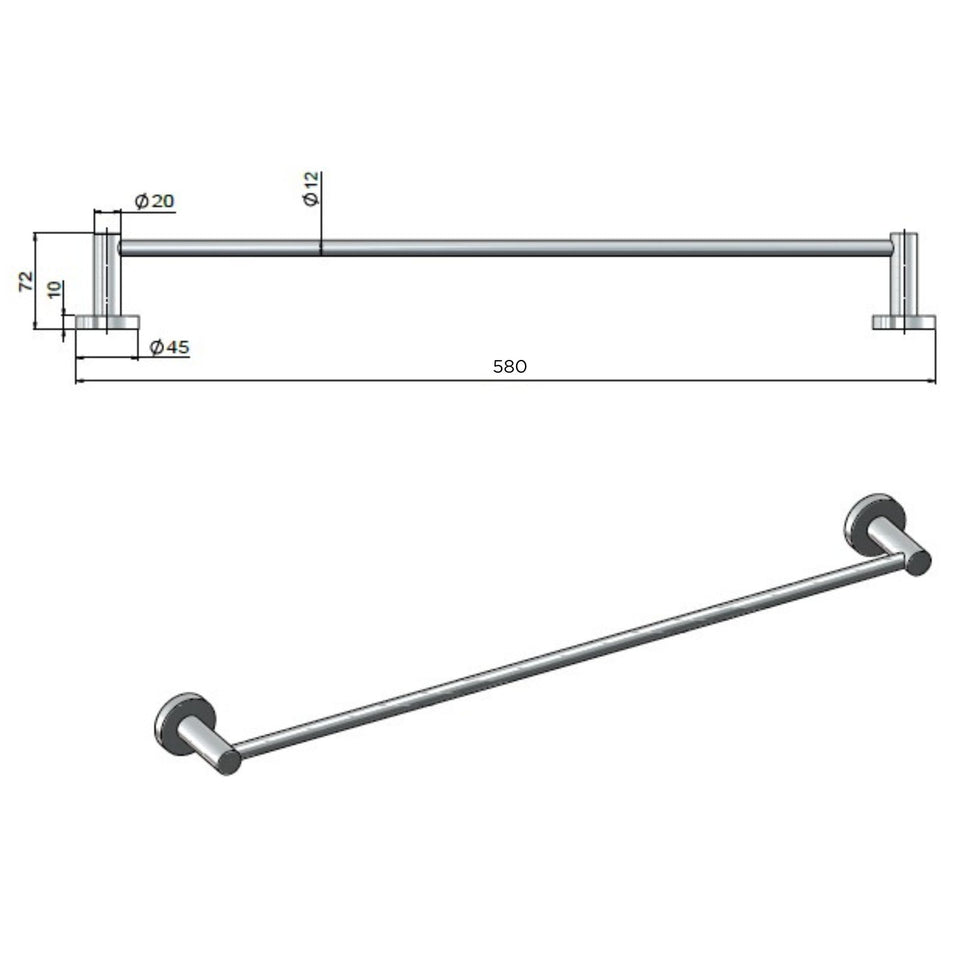 Meir Round Single Towel Rail Champagne 600mm