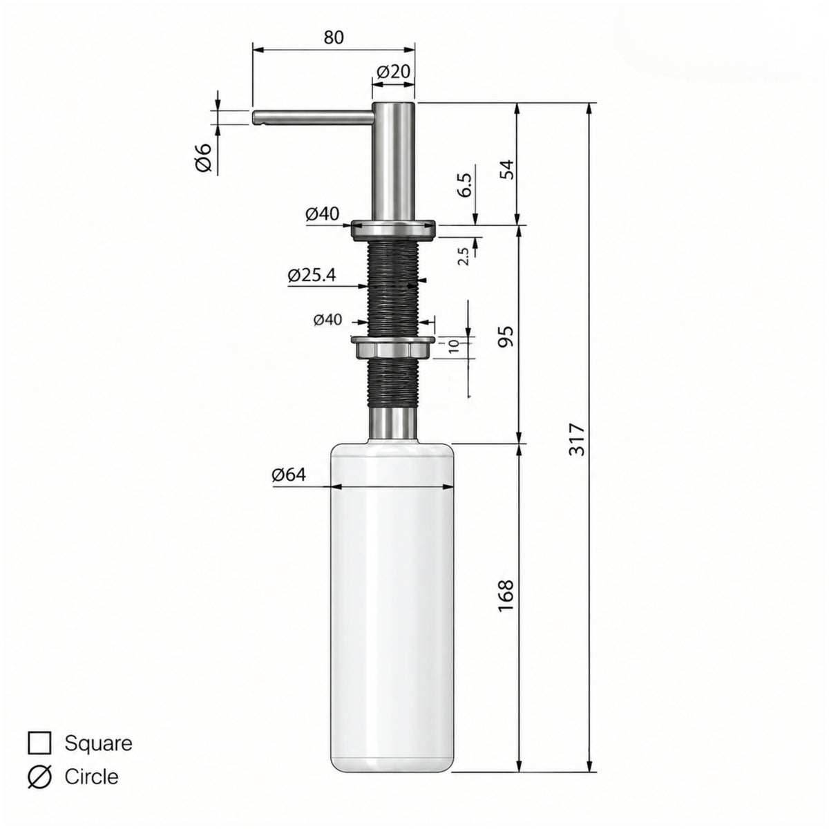Line Drawing Meir Round Soap Dispenser - Shadow MP09-PVDGM - The Blue Space