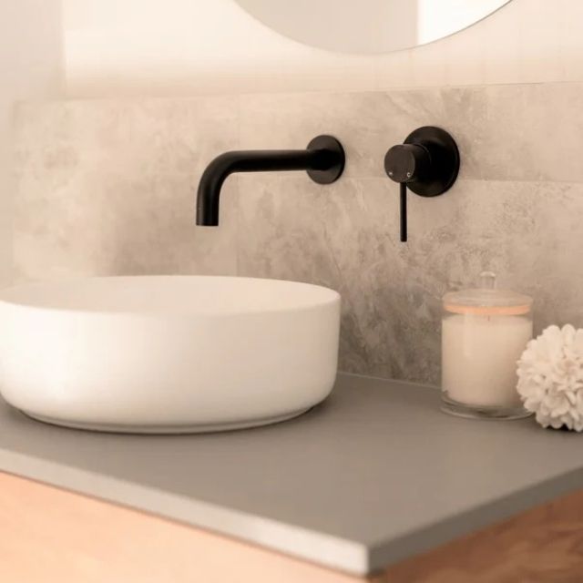 Lifestyle 2 Meir Round Wall Mixer Matte Black Trim Kit MW03-FIN - The Blue Space