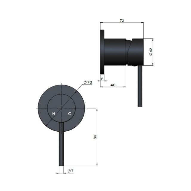 Meir Round Wall Mixer Short Pin Lever Champagne Full Kit