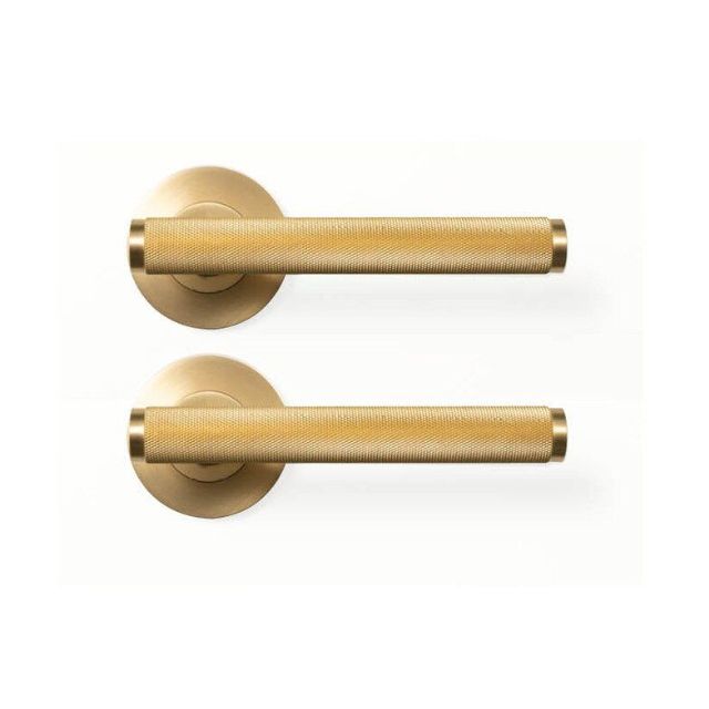 Momo Bellevue Knurled Lever Handle Set Brushed Satin Brass BVLHKN.BSB - The Blue Space