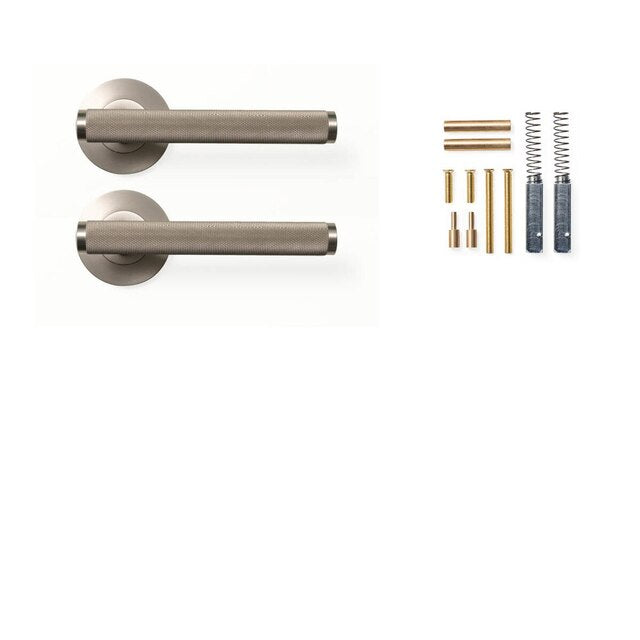 Momo Bellevue Knurled Lever Handle Set Dull Brushed Nickel BVLHKN.DBR - The Blue Space