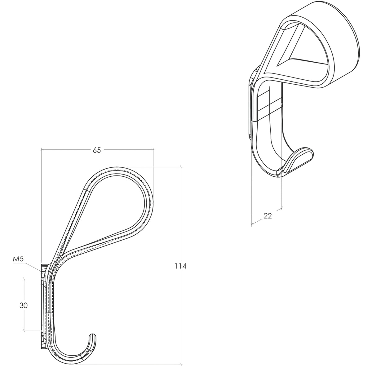 Line Drawing Momo Belt Wall Hook 65mm Matte Black B7039.065.MBL - The Blue Space