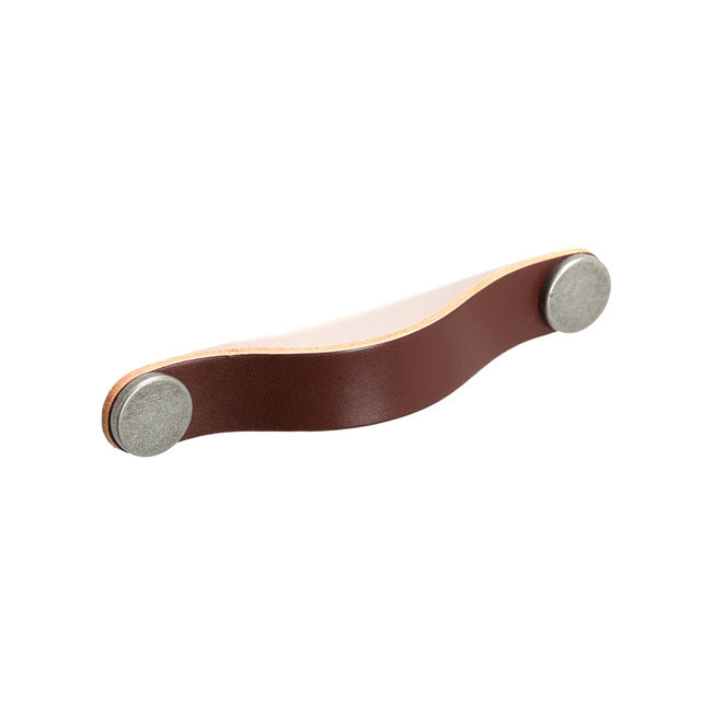 Momo Flexa Leather D Handle 160mm Dark Brown With Pewter Button F0404.160.DBPW - The Blue Space