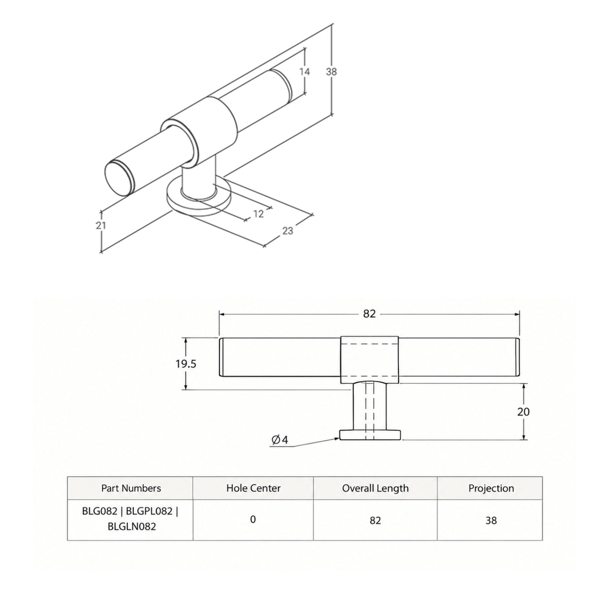 Line Drawing Momo Handles Belgravia 82mm T Knob Lined Bronze BLGLN082.BNZ - The Blue Space