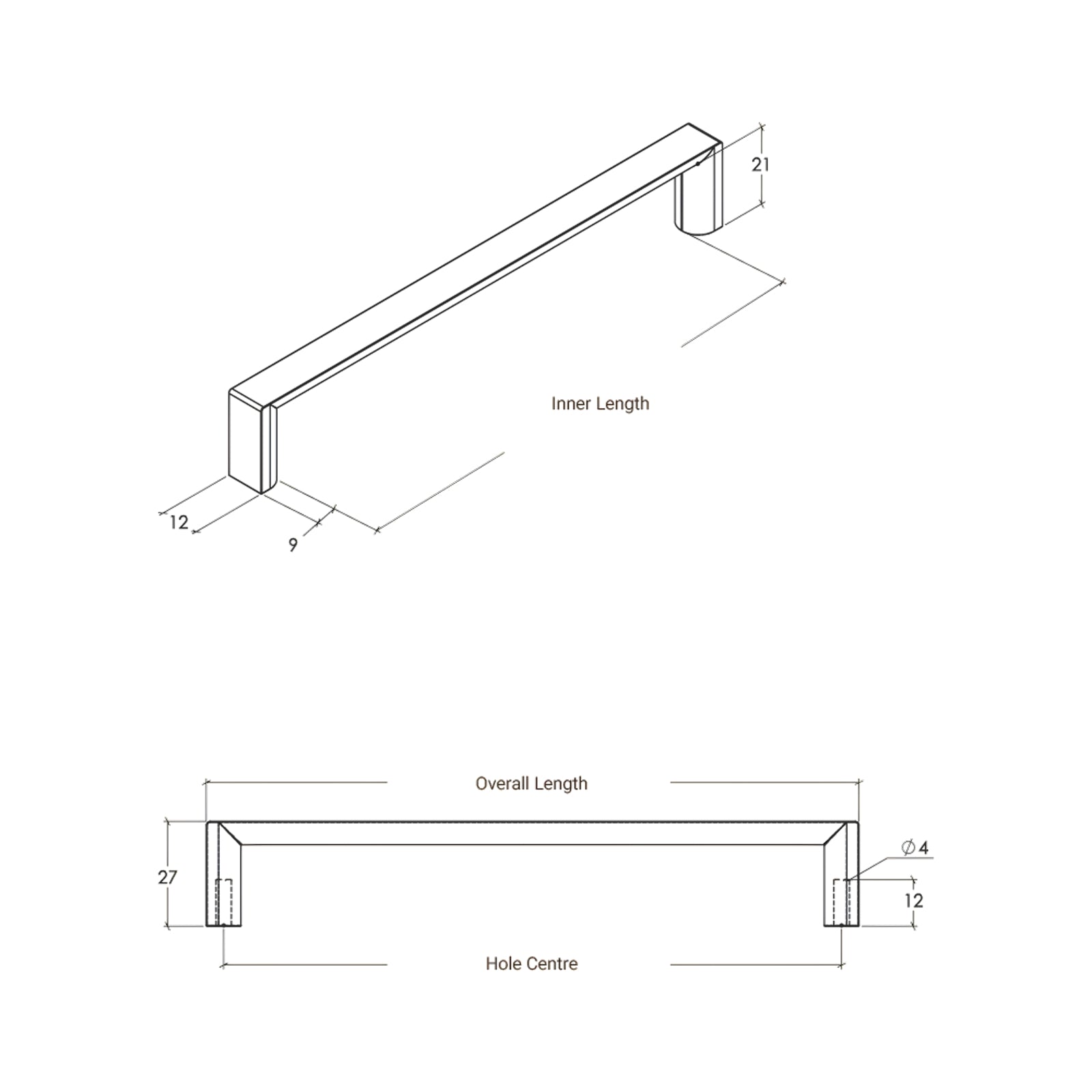Line Drawing Momo Handles Dallas D Handle Brushed Matt Brass  - The Blue Space