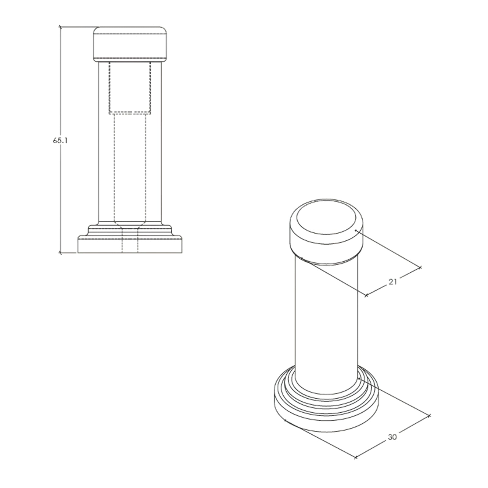 Line Drawing Momo Handles Door Stop 85mm Gunmetal MHDS85.GNM - The Blue Space