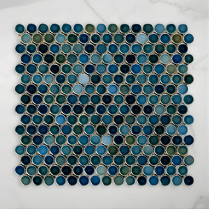 Mooloolaba Gloss Marine Porcelain Penny Round Mosaic Tile 20x20mm