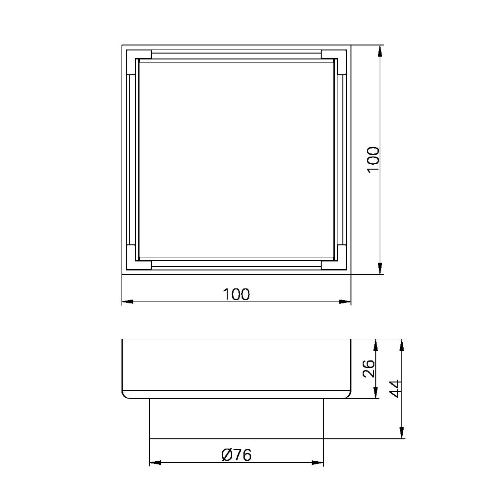Technical Drawing Nero 100mm Square Tile Insert Floor Waste 80mm Outlet Brushed Gold NRFW009BG - The Blue Space