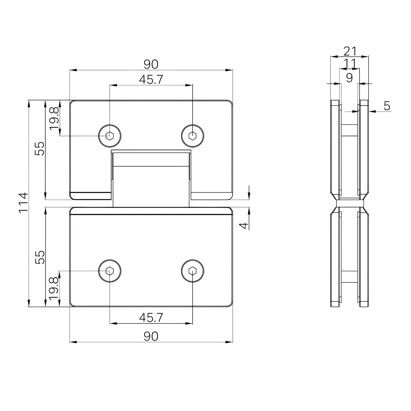 Line Drawing Nero 180 Degree Glass to Glass Shower Hinge Brushed Gold NRSH102ABG - The Blue Space