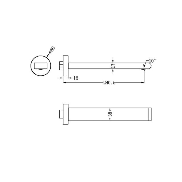 Nero Bianca Fixed Bath Spout Only 240mm Brushed Bronze