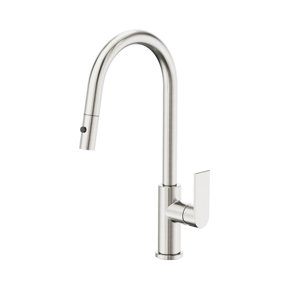 Nero Bianca Pull Out Sink Mixer With Vegie Spray Function Brushed Nickel