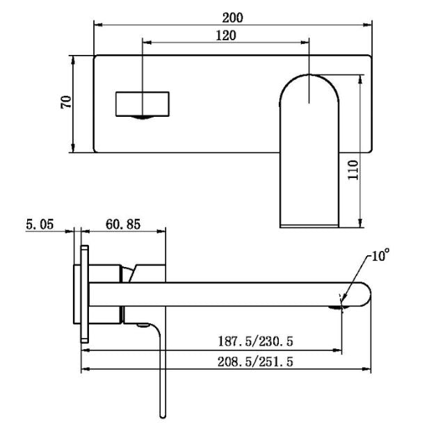 Nero Bianca Wall Basin/Bath Mixer 230mm Trim Kits Only Brushed Bronze