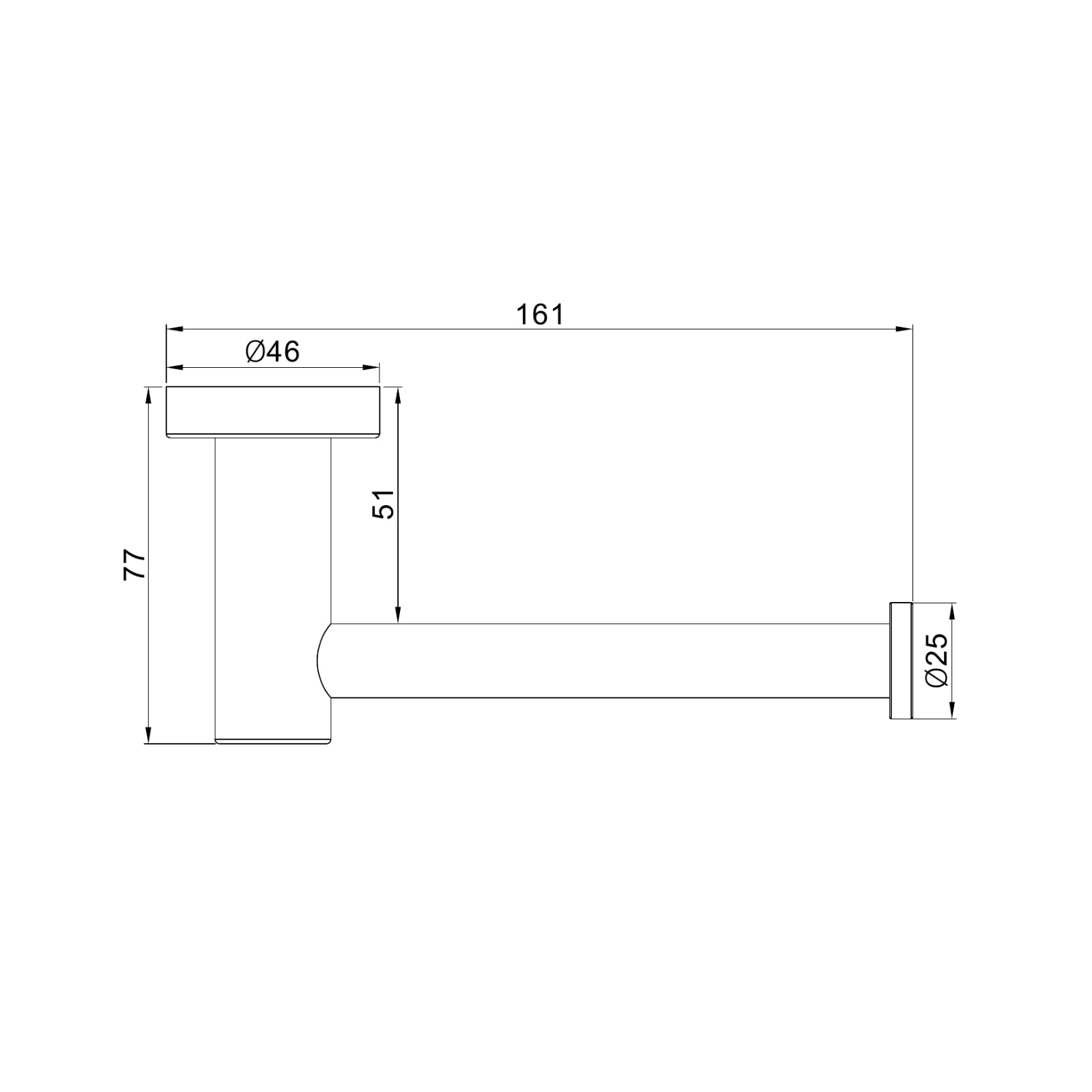 Technical Drawing Nero Dolce II Toilet Roll Holder Gun Metal NR2086GM - The Blue Space