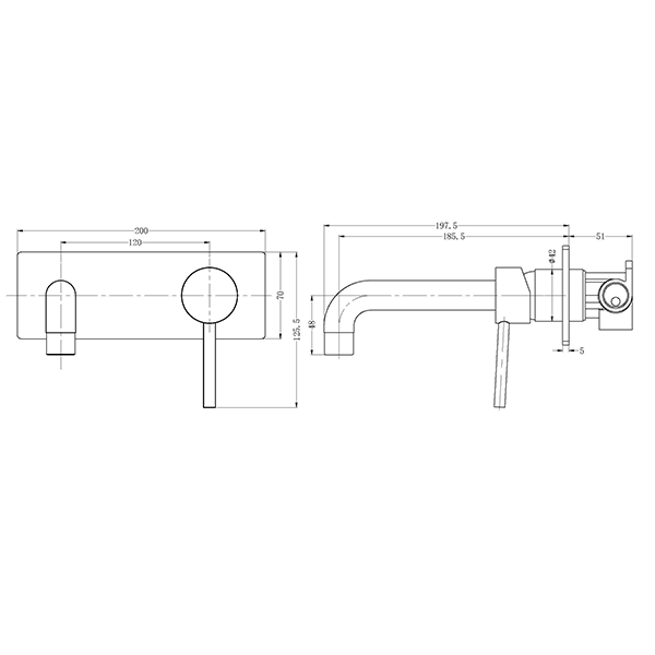 Technical Drawing: Nero Dolce Wall Basin Mixer Brushed Nickel