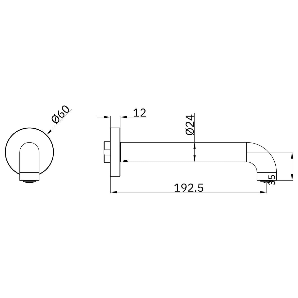 Technical Drawing Nero Mecca Basin Bath Spout Only 185mm II - Brushed Gold NR221903D185BG - The Blue Space