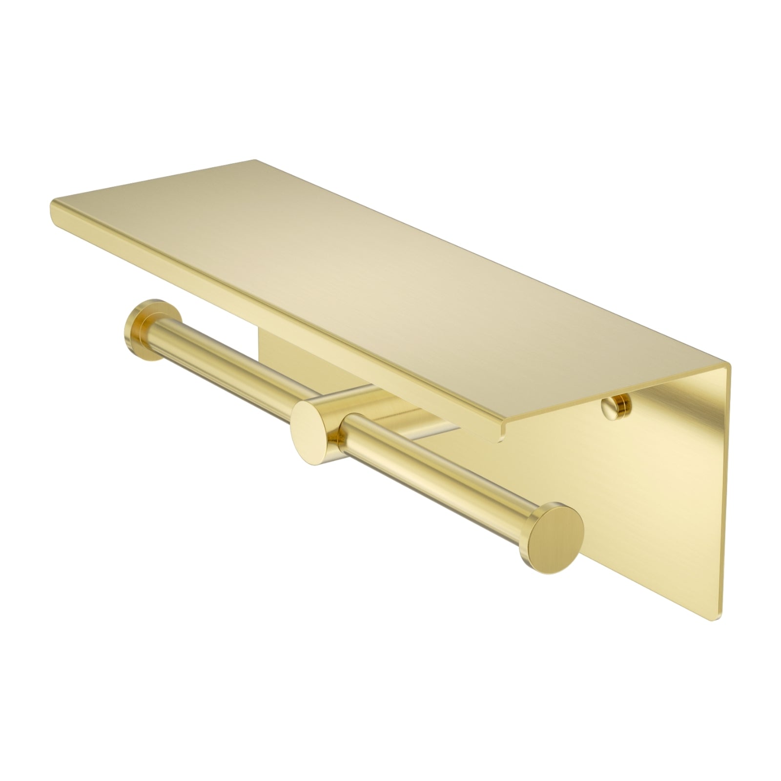 Nero Mecca Double Toilet Roll Holder With Shelf Brushed Gold NR1986EBG - The Blue Space