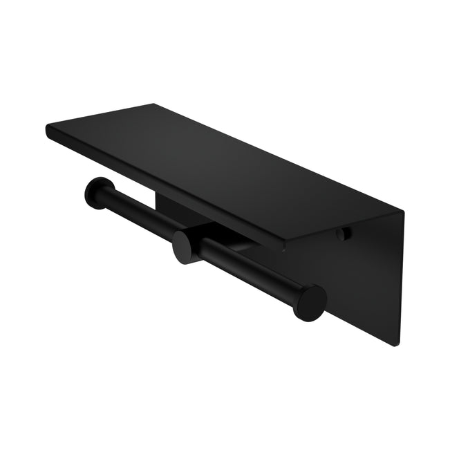 Nero Mecca Double Toilet Roll Holder With Shelf Matte Black NR1986EMB - The Blue Space