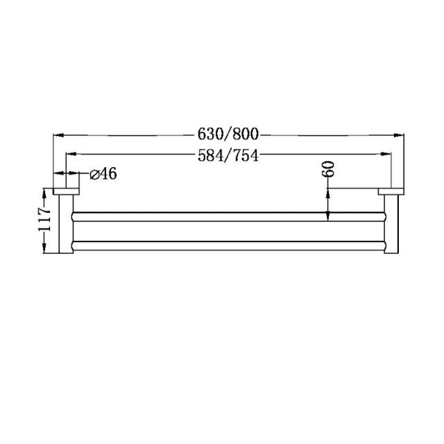 Technical Drawing Nero Mecca Double Towel Rail Brushed Bronze NR1924dBZ - The Blue Space