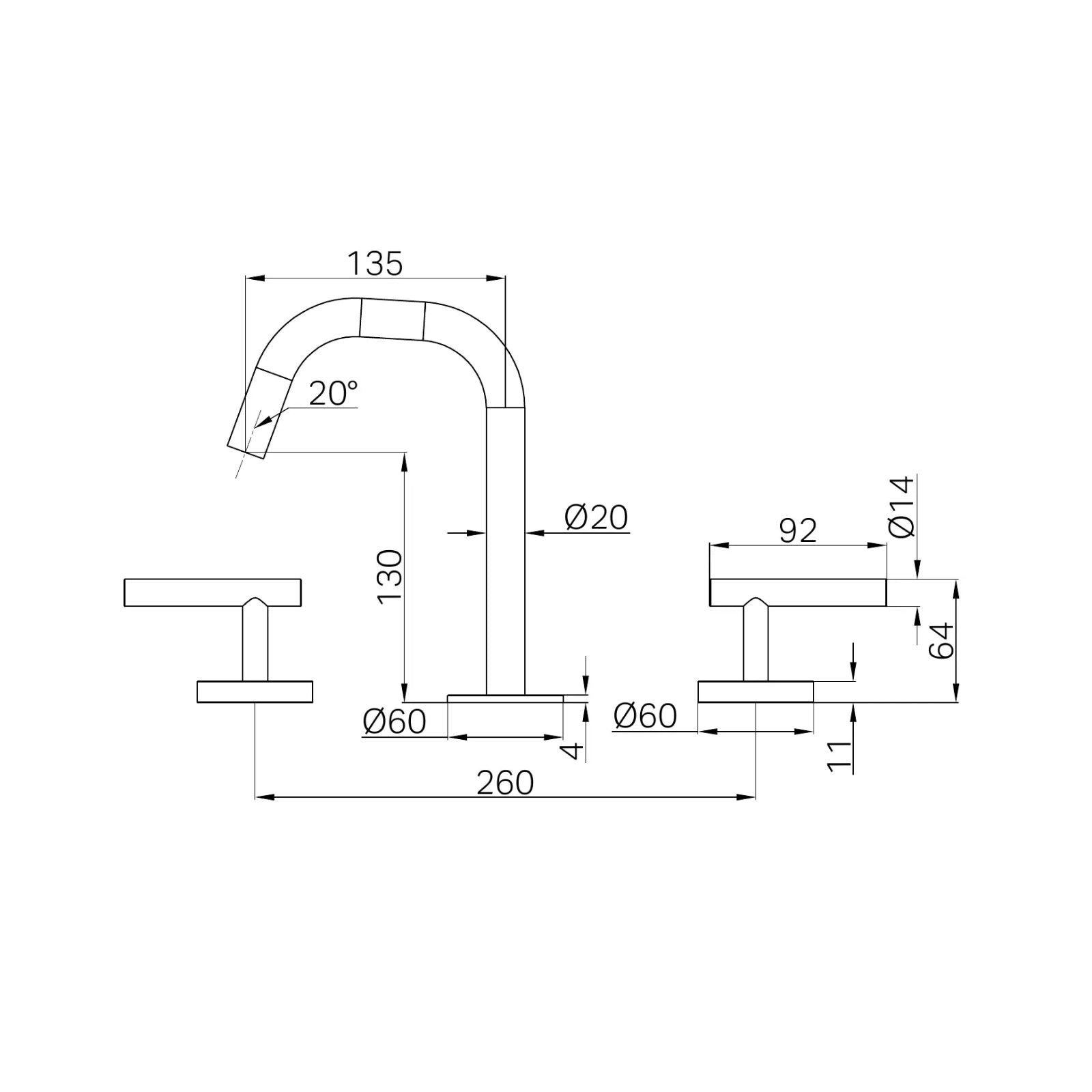 Technical Drawing Nero Mecca Lever Basin Set Edge Spout Matte White 25D001MW - The Blue Space