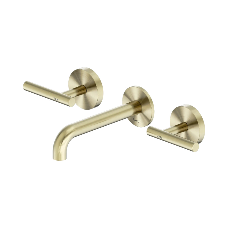 Nero Mecca Lever Wall Basin/Bath Set 160mm Spout Brushed Gold