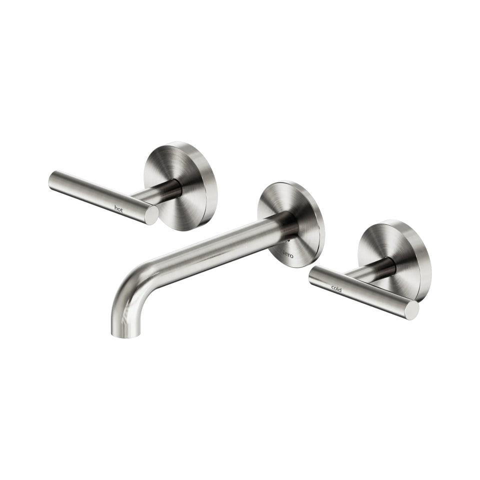 Nero Mecca Lever Wall Basin/Bath Set 160mm Spout Brushed Nickel