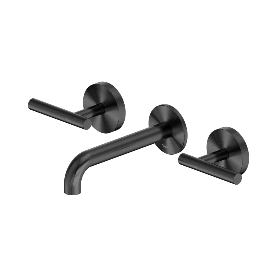 Nero Mecca Lever Wall Basin/Bath Set 160mm Spout Gun Metal