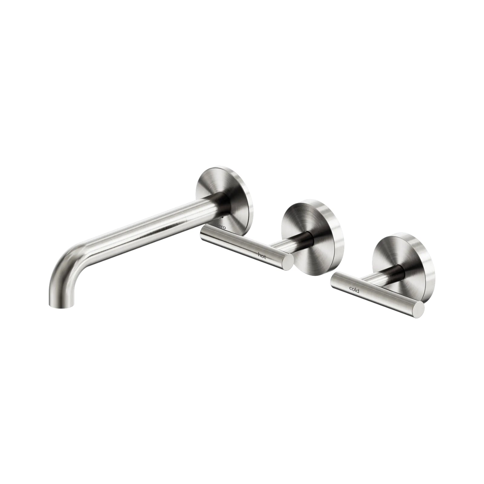 Nero Mecca Lever Wall Basin/Bath Set 185mm Offset Spout Brushed Nickel 25D010BN - The Blue Space