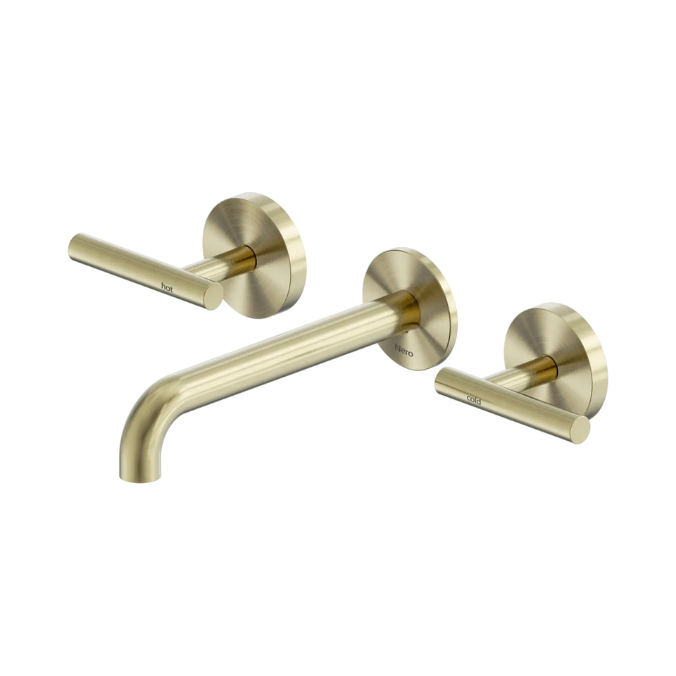 Nero Mecca Lever Wall Basin/Bath Set 185mm Spout Brushed Gold