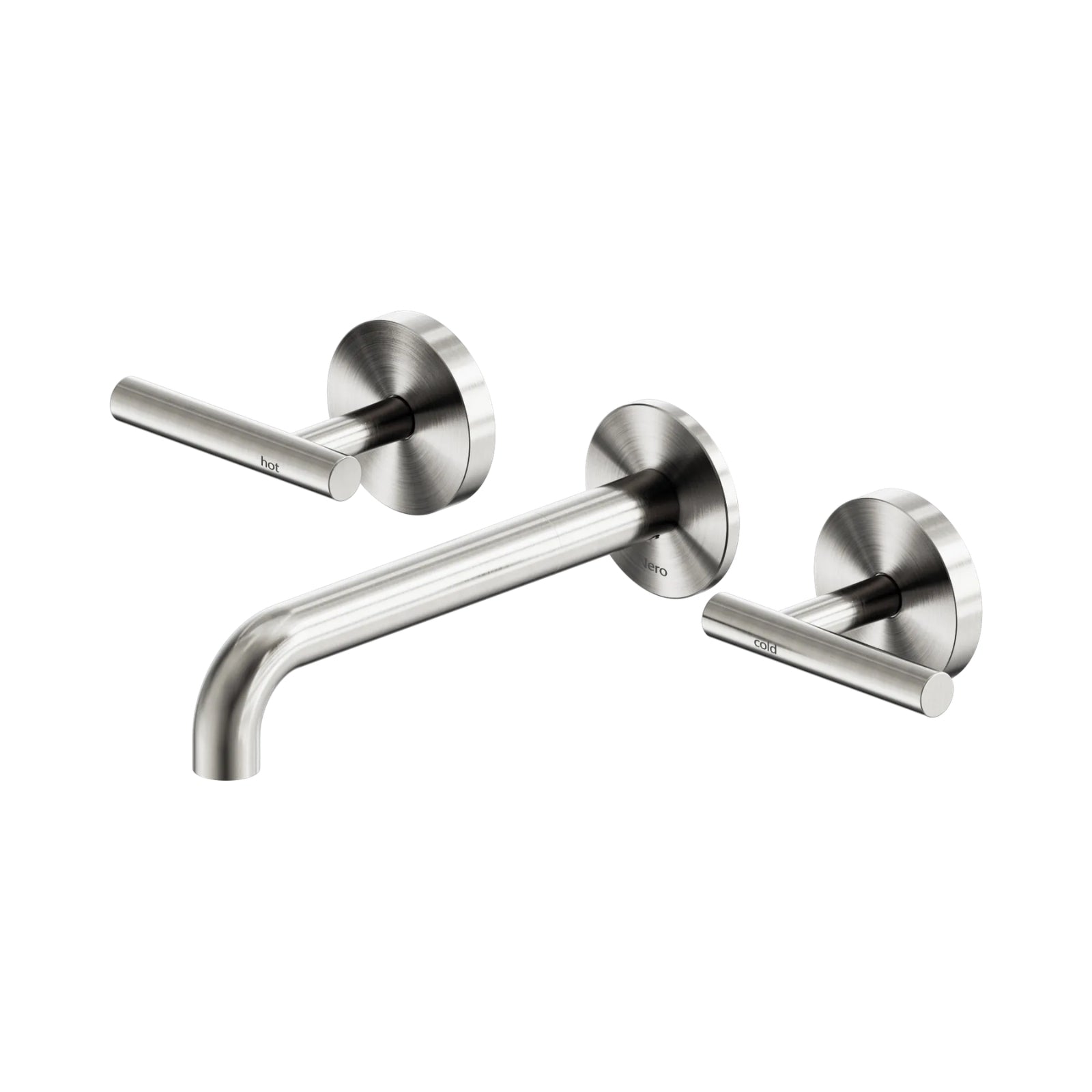 Nero Mecca Lever Wall Basin/Bath Set 185mm Spout Brushed Nickel 25D007BN - The Blue Space