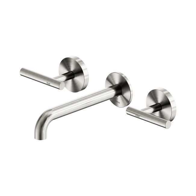 Nero Mecca Lever Wall Basin/Bath Set 185mm Spout Brushed Nickel 25D007BN - The Blue Space